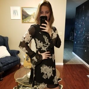 Black Floral Short, Longsleeved Dress.